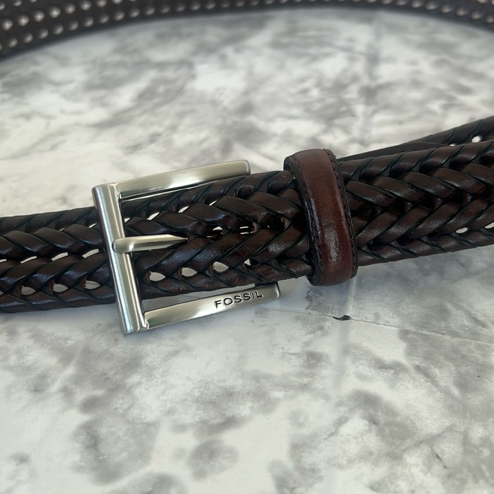 Fossil cognac braided belt size 38 UNISEX